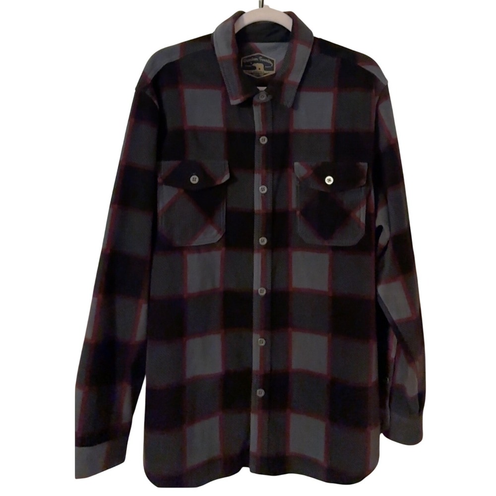 Freedom‎ Foundry Mens Plaid Flannel Shirt Long Sleeve Button Up Gray Burgundy XL